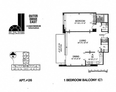 Floor plan for 1 bed, 1 bath